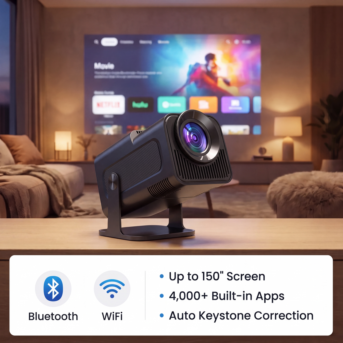NovyCast Ultra – Smart Mini Projector with Bluetooth and WiFi (2026 Model)